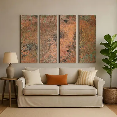 Image de CopperAndCraft, décoration murale en cuivre 4 pièces, tableaux muraux en métal faits à la main, art mural à suspendre, effet 3D, style rustique