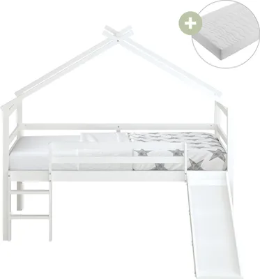 Produktbild von Sunny River Halbhohes Bett mit Rutsche - Halbhohes Bett Mit Matratze - Kinderbett - 213 x 186 x 183 cm / Für Matratzengröße: 90 x 200 cm