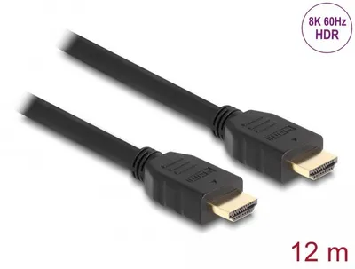 Produktbild von DeLOCK High Speed HDMI Kabel 48 Gbps 8K 60 Hz schwarz 12 m, 12 m, HDMI Typ A (Standard), HDMI Typ A (Standard), 3D, 48 Gbit/s, Schwarz