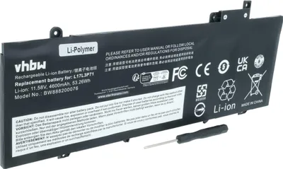 Produktbild von vhbw Akku Ersatz für Lenovo 01AV478, L17L3P71, L17M3P72, 01AV479, 01AV480, SB10K97620, L17M3P71 für Notebook (4600 mAh, 11,58 V, Li-Polymer)