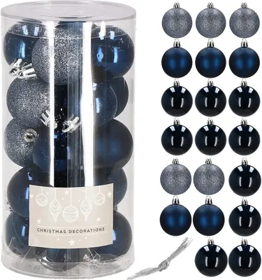 Immagine prodotto di SPRINGOS albero di Natale baubles set 20 pezzi blu scuro plastica baubles glitter opaco lucido albero di Natale decorazioni per matrimoni festa di Natale