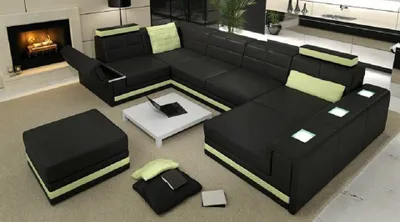 Produktbild von Ecksofa U Form Polster Couch Ledersofa + Hocker
