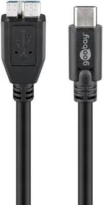 Image de Goobay 67996 Câble USB-C™ vers Micro-B 3.0, noir, 1 m - USB 3.0 micro mâle (type B) > USB-C™ mâle