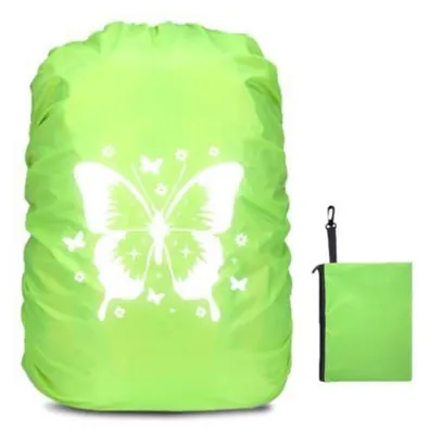 Obrázek produktu pro Pláštěnka na batoh, objem 35 litrů, reflexní prvky, vodotěsná, zelená, s motivem motýla