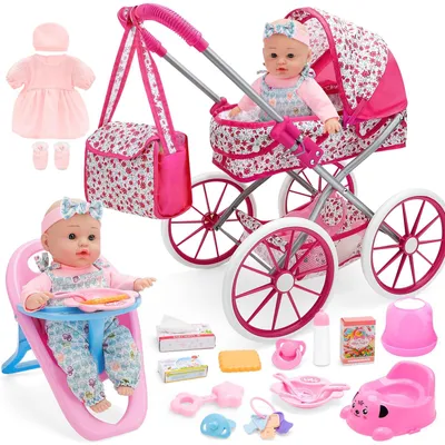Imagen del producto de Carrito de muñecas con una muñeca de 31 cm y accesorios para niños
