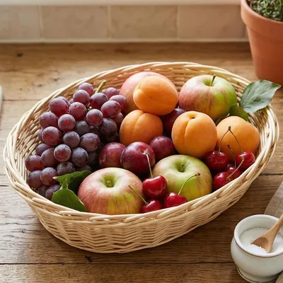 Image de Coupe "Rustikal" en osier, blanc, ovale, coupe à fruits