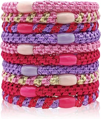 Produktbild von Mehrfarbige Haargummis für Mädchen und Damen, elastische Haarbänder für dickes und lockiges Haar (Rosa)