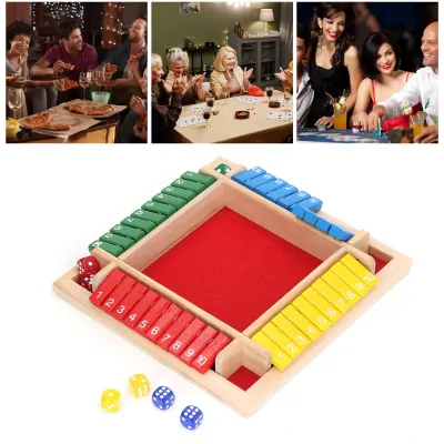 Zdjęcie produktu dla Drewniana gra planszowa w kości dla domu, pubu, na wakacje, imprezę, 4 graczy, stół rodzinny, gry matematyczne dla dorosłych i dzieci, czerwony spód