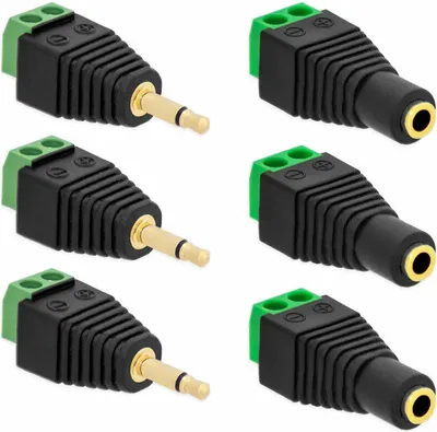 Produktbild von 3X Klinken Stecker + 3X Buchsen 3,5mm Adapter > Terminalblock 2 Pin Schraub Klemme Set