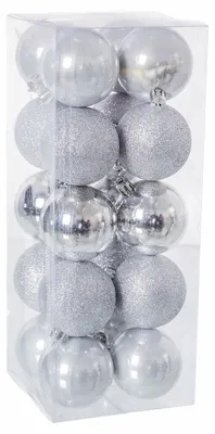 Obrázek produktu pro Plastové ozdoby na vánoční stromek stříbrné barvy 6 x 6 x 6 cm (20 kusů)