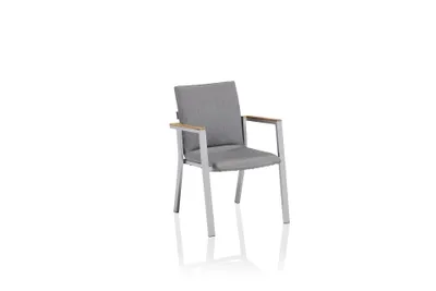 Produktbild von Kettler Stapelsessel RASMUS, Aluminium Silber / Sunbrella (100 % Polyacryl) Flanelle, Teak-Armlehnen
