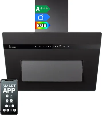 Produktbild von KKT KOLBE A+++ Dunstabzugshaube 60 cm 782 cbm/h Umluft Abluft Kopffrei Wandhaube | Glas Matt Schwarz | Nachlaufautomatik | Smart WiFi App WLAN | SensorTouch | RGBW LED-Beleuchtung | PLOOM6005S
