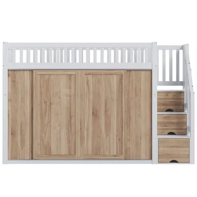 Produktbild von Flieks Etagenbett 90x200cm mit Kleiderschrank und Led, Hochbett mit Treppe und Schubladen, Kinderbett Jugendbett Einzelbett mit Lattenrost, Weiß