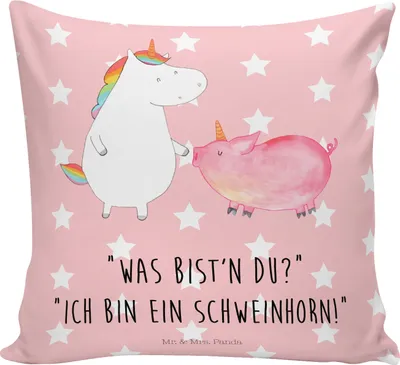 Produktbild von Mr. & Mrs. Panda Kissen 40x40 Einhorn Schwein - Rot Pastell - Geschenk, Zierkissen, Freundschaft, Unicorn, Couchkissen, Freundin, Kleines, Kuschel, Polster, Einhörner