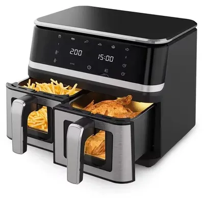 Produktbild von Elektrische Heißluftfritteuse - 7L Airfryer - 2000W Leistung - 110V - 80–200°C Temperaturbereich - 360° Heißluftzirkulation - LED Display - Schwarz