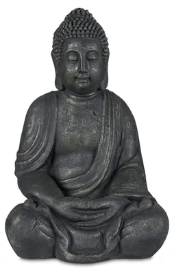 Image de Statue de Bouddha assis, XL 70 cm, statue de jardin, statue décorative vintage pour le salon, résistante aux intempéries et au gel, couleur anthracite.