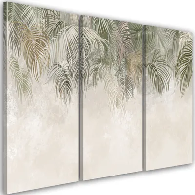 Produktbild von Triptychon auf leinwand palmenblätter 120x80 cm Feeby braun wandbild bereit zum aufhängen