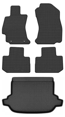 Image de Tapis en caoutchouc + bac de coffre pour Subaru Forester IV 2013-2018 (SUV, coffre standard) – 5 pièces, noirs, sur mesure