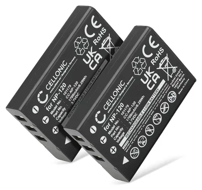 Image de CELLONIC 2x Batterie pour Appareil photo Compatible avec Besteker 312P 1080p 24MP 16x Zoom, 312PO 1080p 24MP 16x Zoom, Pro 4K AC1, Compatible avec Ordro NP-120 - (1700mAh, 3.7V)