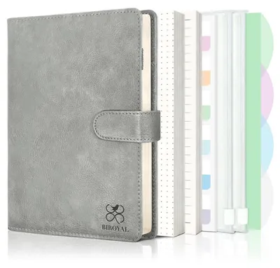 Image de Cahier à spirales A5, format rechargeable, couleur argent, en PU, 135 feuilles, avec compartiments et fermeture magnétique
