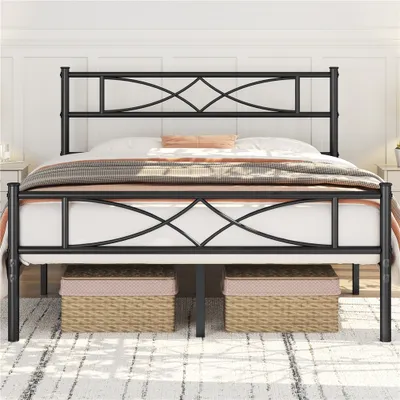 Produktbild von Yaheetech Metallbett Bettgestell 140 x 200 cm, Bettrahmen mit Flügelmuster Kopfteil, Schwarz