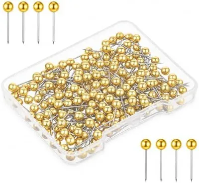 Produktbild von 400 Stück Reißzwecken Gold für Pinnwand, 0.4 cm Retro Rundkopf Stecknadeln | Reisekarten, Goldene Pinnnadeln für Reisebilder, Foto-Pinnwand, DIY-Bastelarbeiten, Schule, Büro, Zuhause