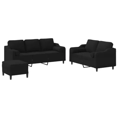 Produktbild von 3-tlg. Sofagarnitur mit Kissen Schwarz Stoff