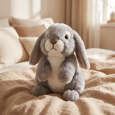 Produktbild von Hase Plüschtier 25cm Kuscheltier Stofftier Schlappohren Plüschhase weiß grau gelb Geschenk - Farbe: Grau
