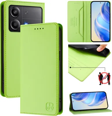 Obrázek produktu pro Kožené pouzdro pro Xiaomi Poco X6 Neo, flipové pouzdro s přihrádkami na karty, peněženkou a stojánkem Zelený