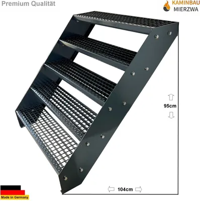 Obrázok produktu pre Mriežkované oceľové schodisko s 5 stupňami pozinkované a antracitovo práškovo lakované - (d x š x v) 101 cm x 100 cm x 95 cm