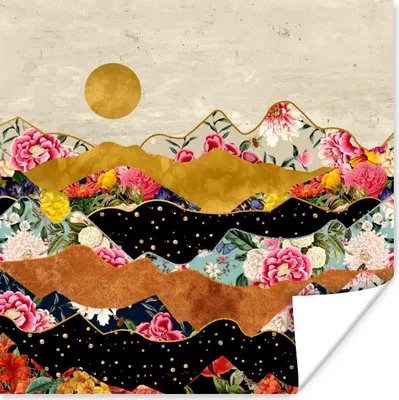 Produktbild von MuchoWow® Poster Gold - Blumen - Druck - Abstrakt - Landschaft - Muster 30x30 cm - Wandposter - Printing