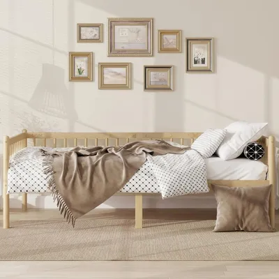 Produktbild von Kiefernholz-Tagesbett 90x200 cm Schlafsofa Geländer 14 Latten Natur ohne Matratze