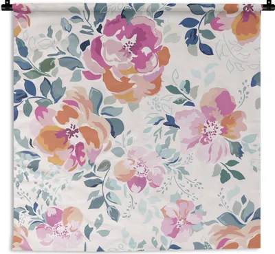 Produktbild von MuchoWow® Wandteppich Wandbehang Blumen - Rosen - Aquarell 120x120 cm Tapisserie Dekoration Wandtuch - Modern - Baumwollgewebe