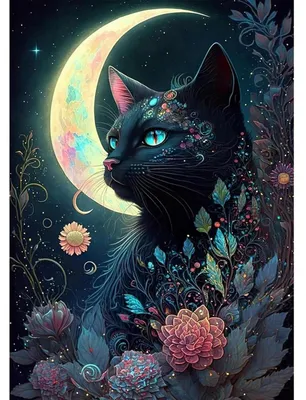 Immagine prodotto di Kit per Diamond Painting 5D, soggetto: Mondkatze, fiori, dimensioni 30x40 cm
