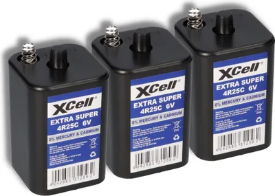 Produktbild von 3x XCell 4R25C Blockbatterie 6V 9,5Ah – passend für Baustellenleuchten, Warnlampen & Weidezaun