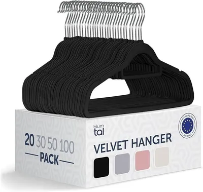 Produktbild von PolkaHome® Samt-Kleiderbügel mit Kerben, Antirutsch, Platzsparend & Robust, 20 Stück, Samt Schwarz