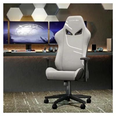 Produktbild von Gaming Stuhl Stoff in Silbergrau – Ergonomischer Bürostuhl mit Kopf- und Lordosenstütze, höhenverstellbar, kippbar 90°-155°, belastbar bis 136 kg