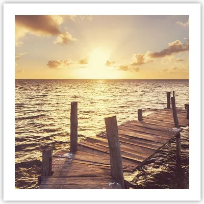 Produktbild von Poster - Poster ohne Rahmen - Brücke Sonne Ozean - 60x60 cm - Wand Bild - Wanddeko - Wandbilder - Kunstposter - Wandposter - Bilder - Kunstdruck - Wanddekoration - Wandbild - P2XAC60x60-4168