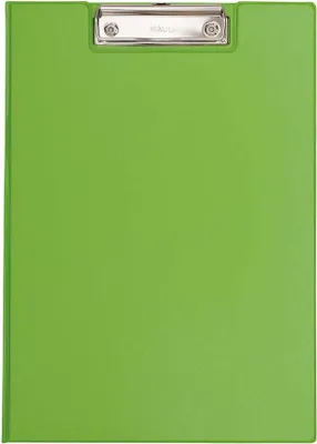 A light green clipboard with a silver clip.