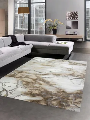 Zdjęcie produktu dla Dywan marmurowy wzór z błyszczącymi włóknami brązowy beżowy srebrny rozmiar - 80 x 300 cm