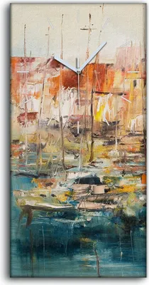 Produktbild von Leinwand Wanduhr Wandkunst Uhr 30x60 Gemälde Abstrakte Hafen Schiffe Boote Kunst - weiße Hände