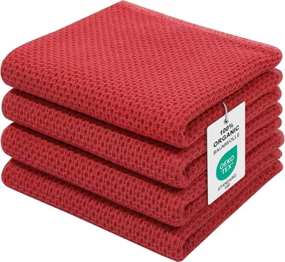 Produktbild von Moosfor Geschirrtücher 100% Baumwolle, 4er Set 32 x 72 cm, Saugfähige Küchentücher Rot
