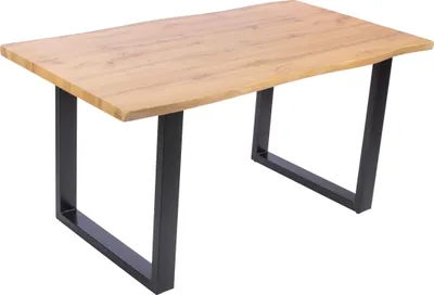 Produktbild von 5 TLG. Essgruppe Josy | Esstisch mit 4 Stühlen | 120x80 cm mit Baumkante | Holz Wildeiche-Optik | 40 mm Platte | U-Gestell Schwarz | 4X Schalenstuhl Weiß + Buche-Gestell