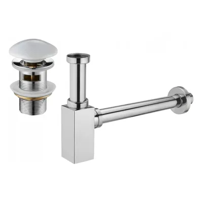 Image de Siphon de lavabo avec bouchon céramique click-clack avec trop-plein, chromé/blanc (7992060-02)