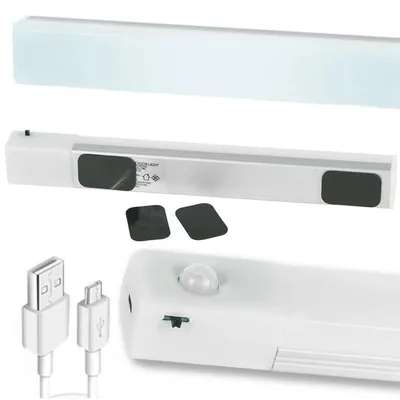 Zdjęcie produktu dla Lampka listwa led podszafkowa do szafy szuflady z czujnikiem ruchu na magnes USB 20 cm zimna biel