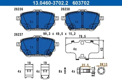 Produktbild von ATE Bremsbeläge Satz Hinten für TOYOTA YARIS CROSS (MXP) 13.0460-3702.2