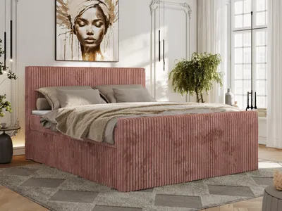 Produktbild von MKS MEBLE Boxspringbett Cord 140x200, Polsterbett Bett Cord, Boxspringbett mit Matratze H3, Bett 140x200 mit Bettkasten and Kopfteil, Doppelbett mit Stauraum, Topper Visco -Tiliano Duo - Rosa Cord - H4