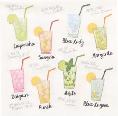 Produktbild von Servietten, 3-lagig 1/4-Falz 25 cm x 25 cm "Cocktail"
