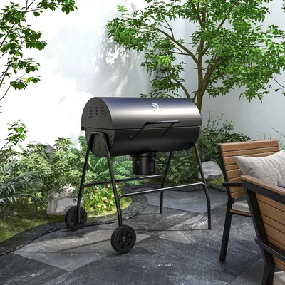 Produktbild von SUGIFT Holzkohlegrill BBQ Smoker mit Deckel & Thermometer, Grillwagen, Metall, Schwarz | 95 x 71,5 x 102 cm | Räder | 16 kg