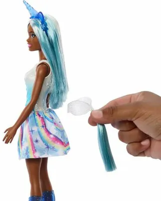 Produktbild von Barbie A Touch of Magic Einhorn Puppen mit Fantasiehaaren, Outfits mit Farbverlauf und Einhorn-Accessoires, Modepuppe, Weiblich, 3 Jahr(e), Mädchen, 450 mm, 118 g